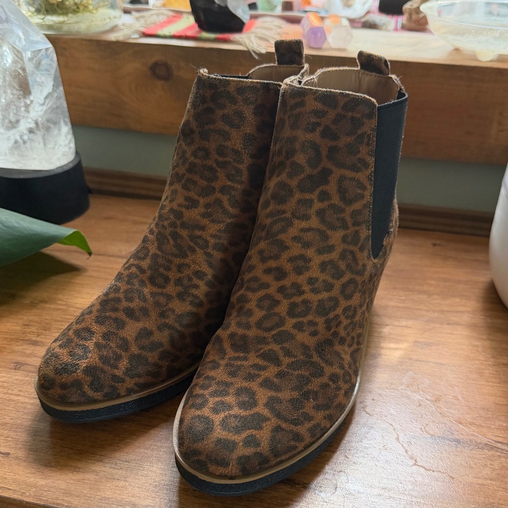 Aerosoles Womens Leopard Print Wedge Ankle Boots Brown Animal Print Zip Up 7 - Picture 10 of 10